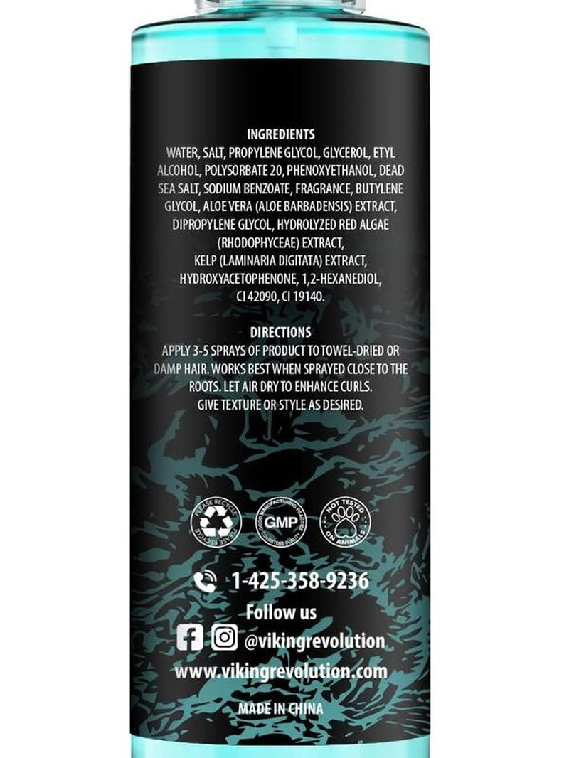 Viking Revolution Sea Salt Spray for Hair Men - Hair Texturizing Spray with Kelp, Aloe Vera and Red Algae Extract - Surf Spray to Add Volume and Texture Sea Salt Spray for Men Beach Hair Spray - 8Oz