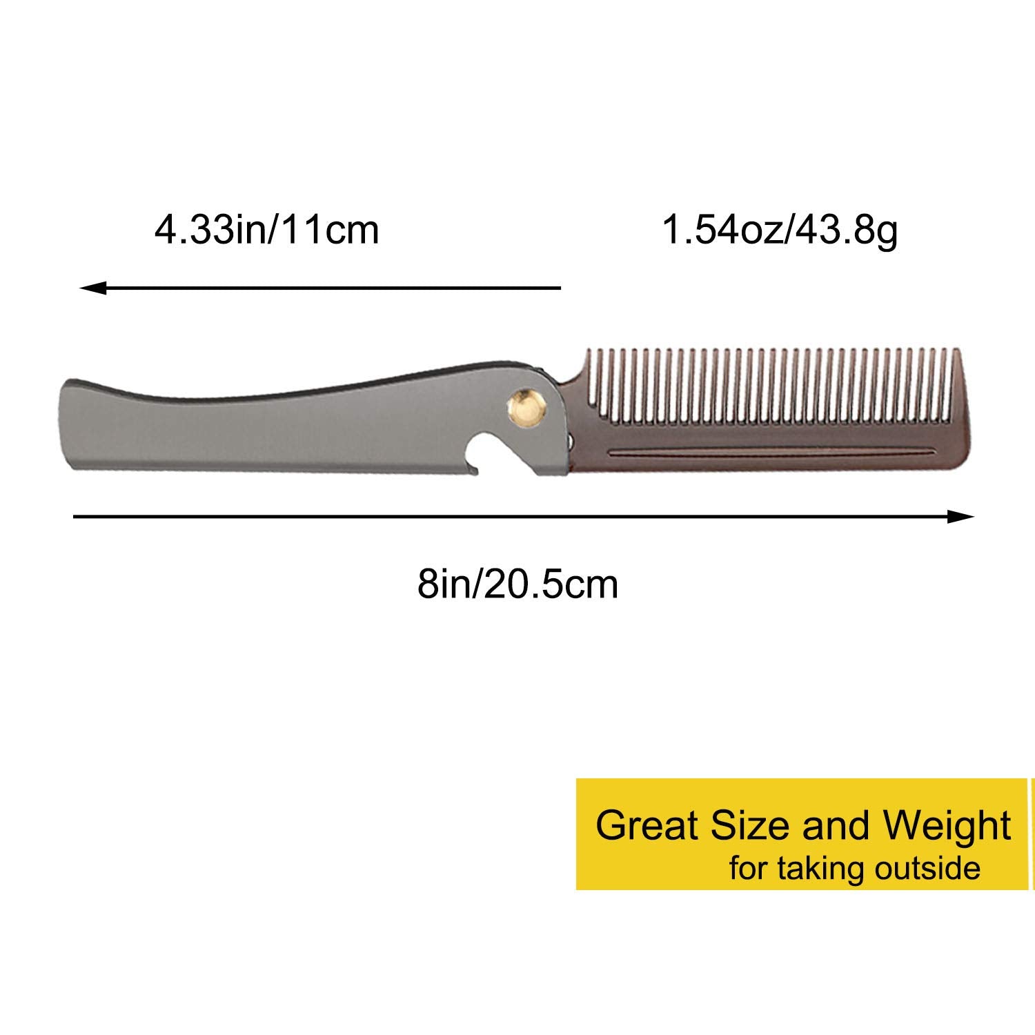 Stainless Steel Folding Comb, Pocket Comb for Men and Women, Black