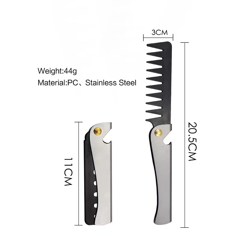 Men Retro Oil Head Comb Portable Folding Stainless Steel Comb Hairdressing Styling round Teeth Comb Texture Modeling Steel Comb