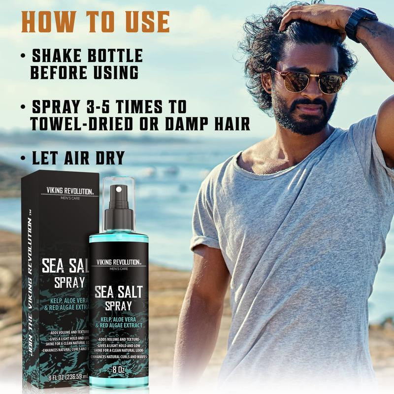 Viking Revolution Sea Salt Spray for Hair Men - Hair Texturizing Spray with Kelp, Aloe Vera and Red Algae Extract - Surf Spray to Add Volume and Texture Sea Salt Spray for Men Beach Hair Spray - 8Oz