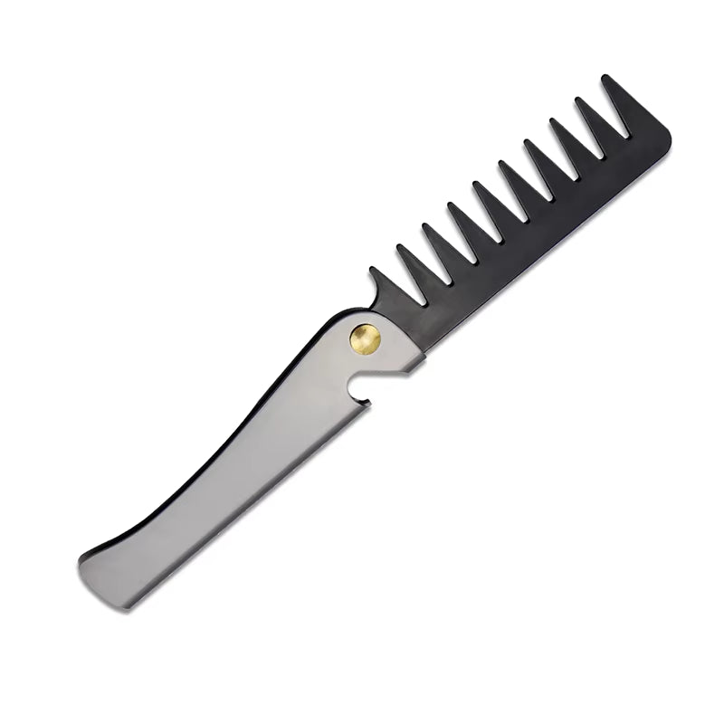 Men Retro Oil Head Comb Portable Folding Stainless Steel Comb Hairdressing Styling round Teeth Comb Texture Modeling Steel Comb